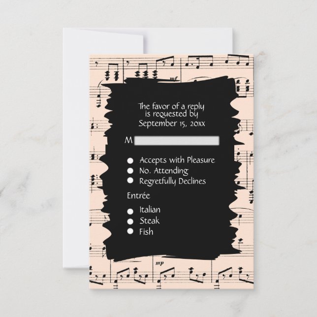 Abstract Music Black and Peach RSVP w Menu Choice (Front)