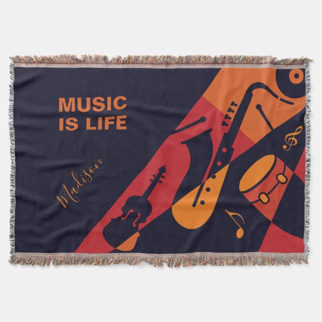 Abstract Music custom name & text throw blanket (Front)