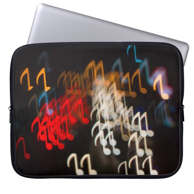 Abstract music notes: lights bokeh background laptop sleeve (Front)