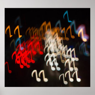 Abstract music notes: lights bokeh background poster