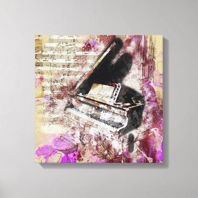 Abstract Music Piano Design Purple Canvas Wall Art (Front)