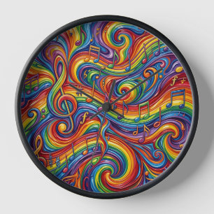 Abstract Musical Notes Rainbow Art Clocks