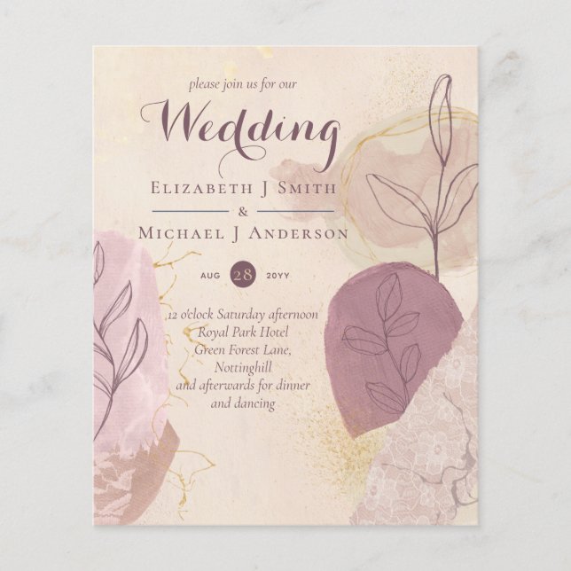 Abstract Mustard Merlot Wedding Invites Budget (Front)