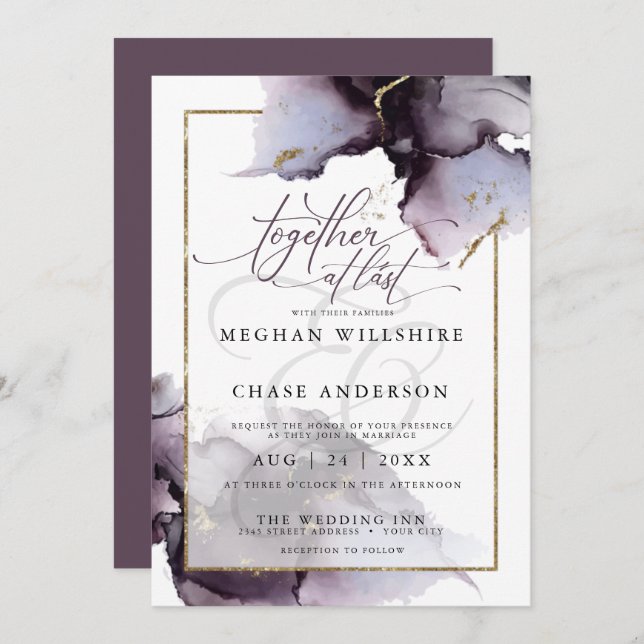 Abstract Muted Amethyst Heather Purple Wedding Inv Invitation (Front/Back)