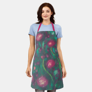 Abstract muted red roses apron