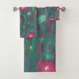 Abstract muted red roses bath towel set