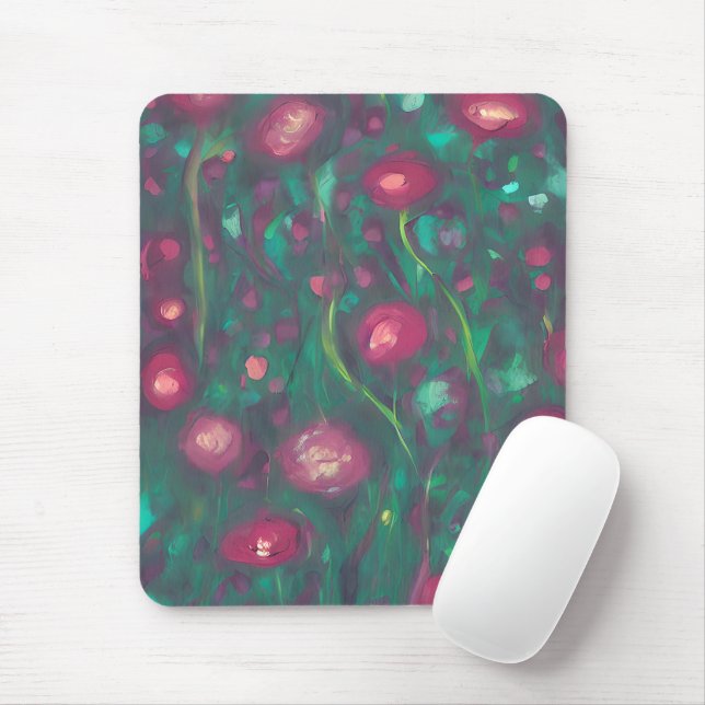Abstract muted red roses mouse pad (With Mouse)
