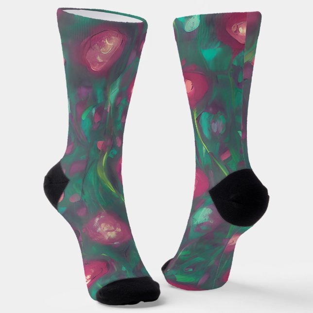 Abstract muted red roses  socks (Angled)