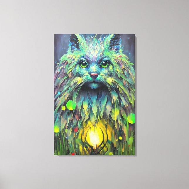 Abstract Mystical Cat Fantasy Art Canvas Print (Front)