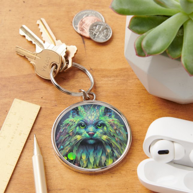 Abstract Mystical Cat Fantasy Art Keychain (Desk)