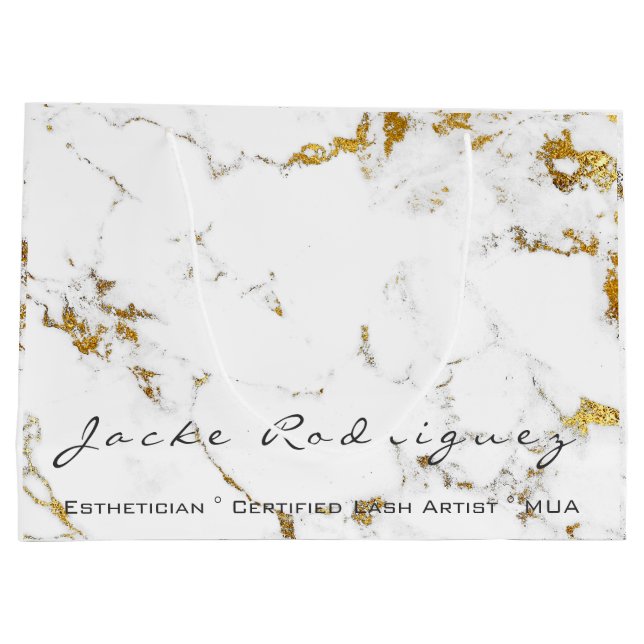 Abstract Name White Gold Marble Stone Minimal Lux Large Gift Bag (Back)