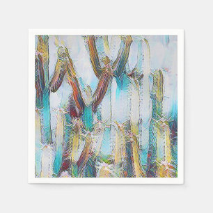 Abstract Nature Cactus in Aqua Blues Decoupage Napkin