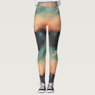 Abstract Nature: Minimalist Lotus & Bird Design Leggings