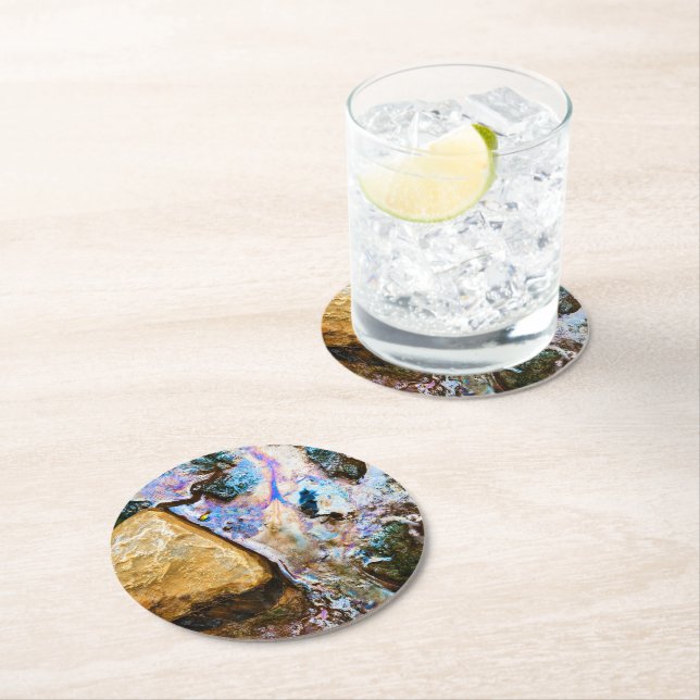 abstract nature still water round paper coaster (Insitu)