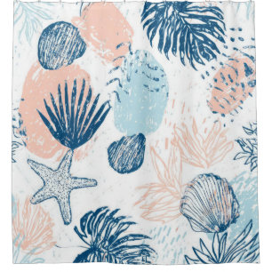 Abstract Nautical Beach Blue Peach Distressed (1)