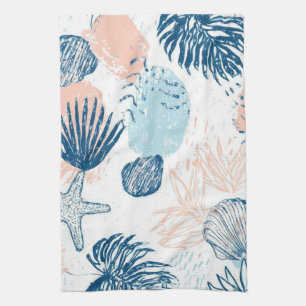 Abstract Nautical Beach Blue Peach Distressed (1) Kitchen Towel