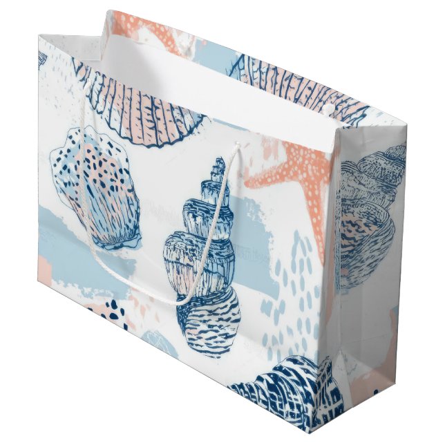 Abstract Nautical Beach Blue Peach Distressed (1) Large Gift Bag (Front Angled)