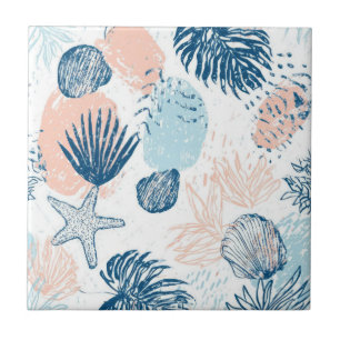Abstract Nautical Beach Blue Peach Distressed (1) Tile