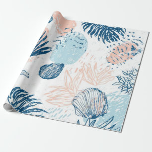 Abstract Nautical Beach Blue Peach Distressed (1) Wrapping Paper