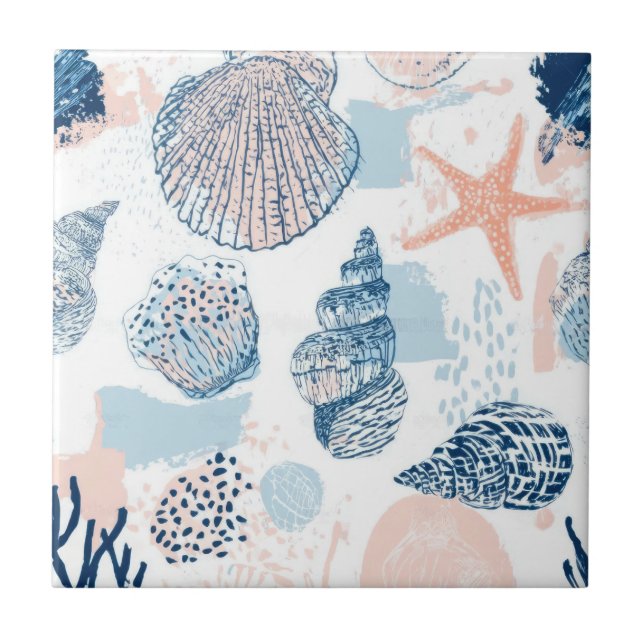 Abstract Nautical Beach Blue Peach Distressed (2) Tile (Front)
