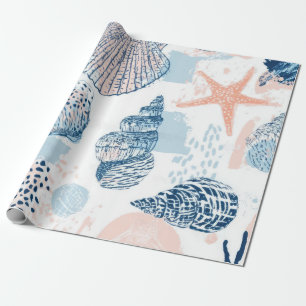 Abstract Nautical Beach Blue Peach Distressed (2) Wrapping Paper
