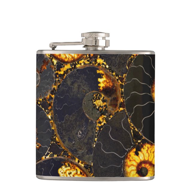 Abstract Nautilus pattern yellow gold  Hip Flask (Front)