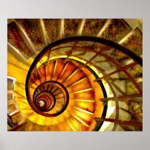 Abstract Nautilus Spiral Staircase Poster