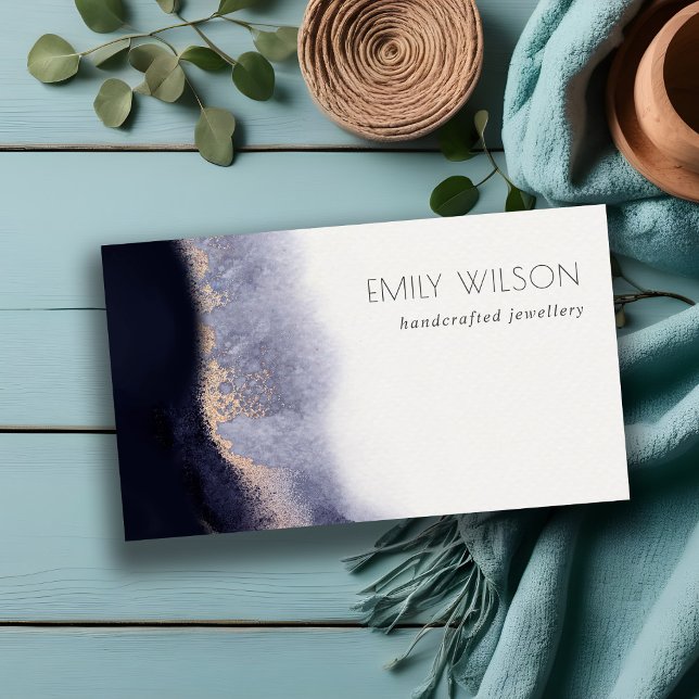Abstract Navy Black Gold Foil Watercolor Wash Business Card (Creator Uploaded)