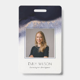 Abstract Navy Black Gold Watercolor Wash Photo Badge