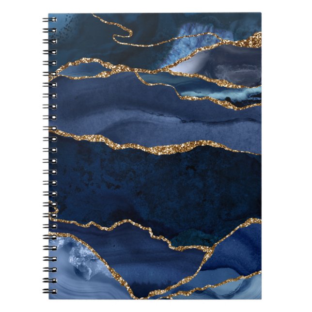 Abstract Navy Blue Agate Watercolor Notebook (Front)