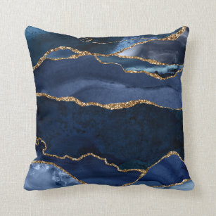 Abstract Navy Blue Agate Watercolor Throw Pillow
