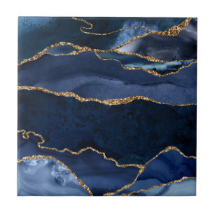 Abstract Navy Blue Agate Watercolor Tile