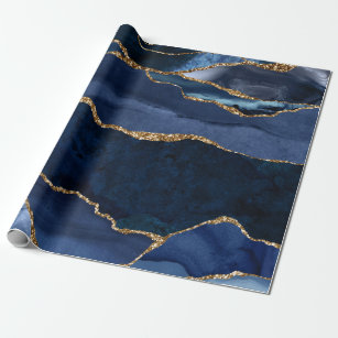 Abstract Navy Blue Agate Watercolor Wrapping Paper