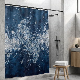 Abstract Navy Blue and White Marble Fluid Art
