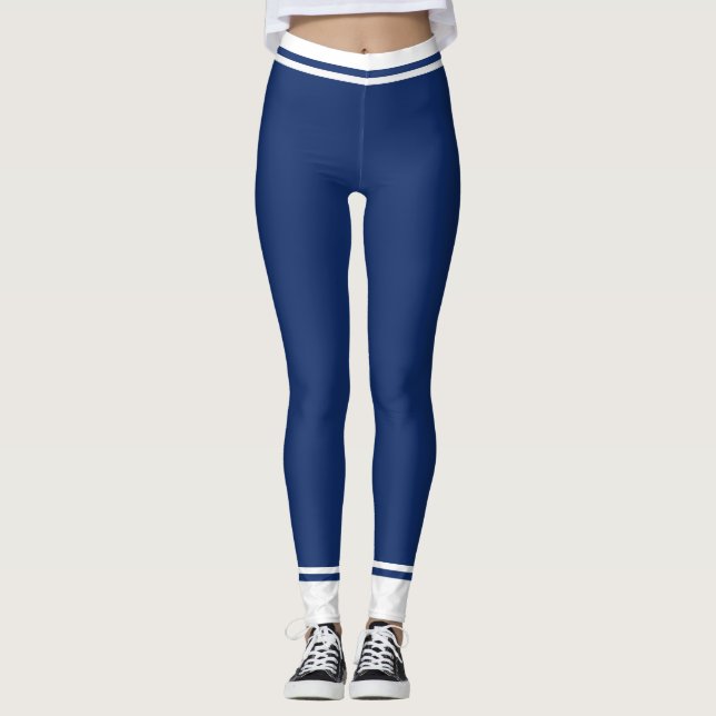 Abstract Navy Blue and White Striped Leggings (Front)