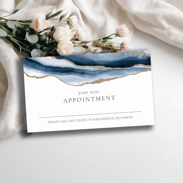 Abstract Navy Blue Gold Agate Appointment Reminder Business Card (Creator Uploaded)