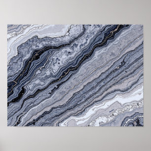 Abstract Navy Blue Grey Marble Stone vein Texture Poster