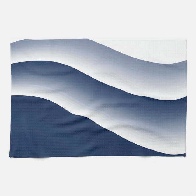 Abstract Navy Blue Ocean Waves Kitchen Towel (Horizontal)