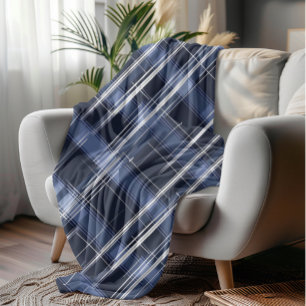 Abstract Navy Blue Plaid Chequered Pattern  Fleece Blanket