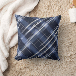 Abstract Navy Blue Plaid Chequered Pattern Throw Pillow