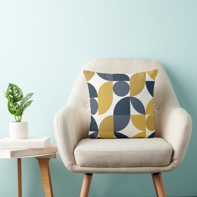 Abstract Navy Mustard Geometric Pattern Throw Pillow (Chair)