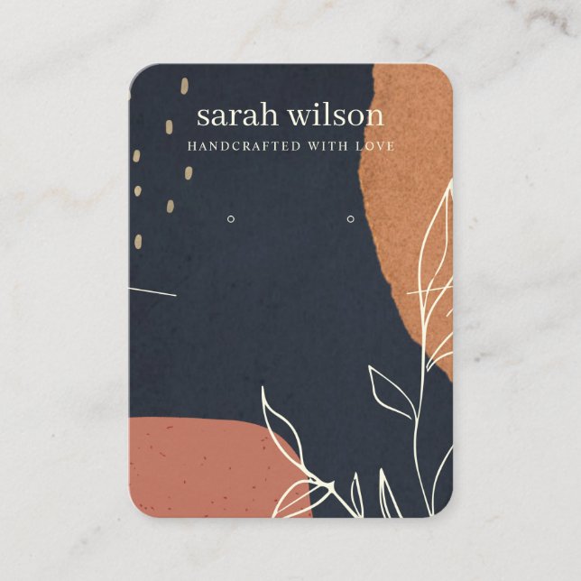Abstract Navy Orange Leaf Necklace Earring Display Business Card (Front)
