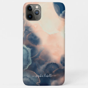 Abstract Navy, Pink & Mint Watercolor Agate Name iPhone 11 Pro Max Case