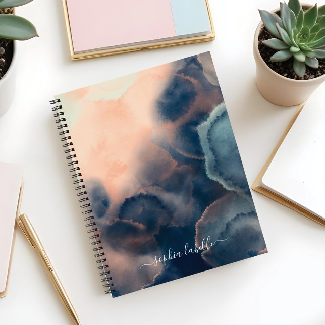 Abstract Navy, Pink & Mint Watercolor Agate Name Notebook (Abstract Navy, Pink & Mint Watercolor Agate Name Notebook)