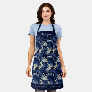 Abstract navy queen of the kitchen  personalized  apron