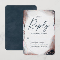 Abstract Navy & Rose Gold Wedding RSVP Reply Card