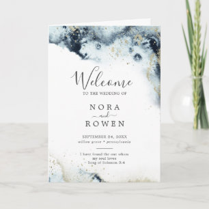 Abstract Navy Watercolor Folded Wedding Program