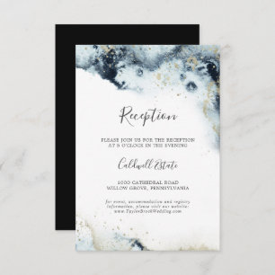 Abstract Navy Watercolor Wedding Reception Enclosure Card