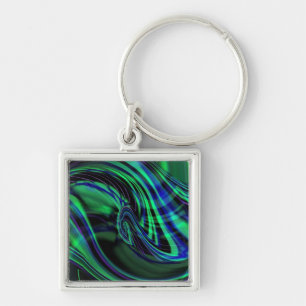 Abstract Neon Aqua N Blue Waves Keychain
