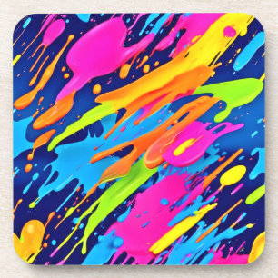 Abstract Neon Brushstrokes Splash Art Coaster